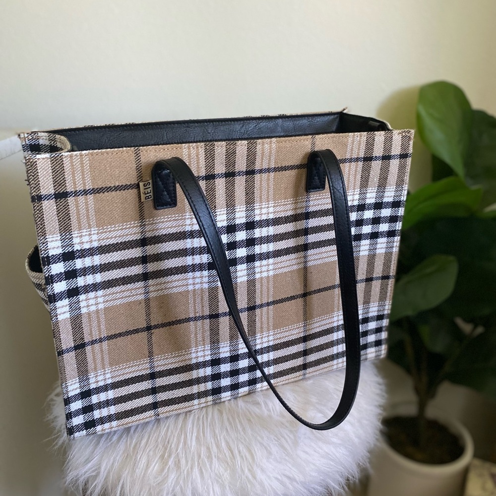 Beis Tote Briefcase Bag in plaid